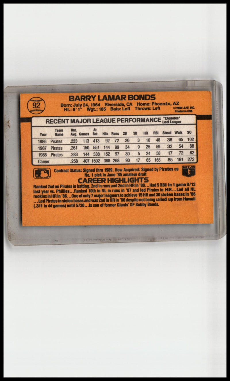1989 Donruss #92a Barry Bonds