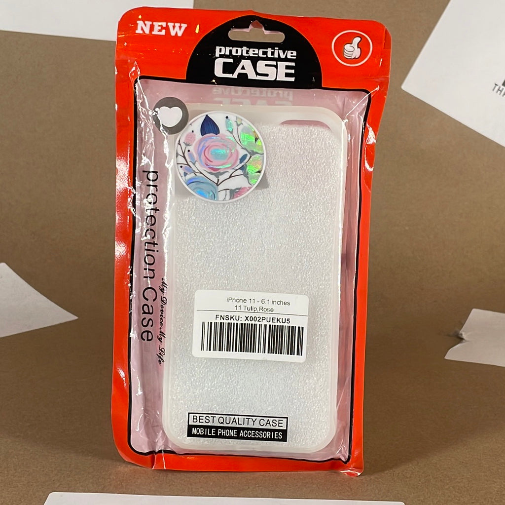 Protective Case for iPhone 11 tulip rose with pop socket